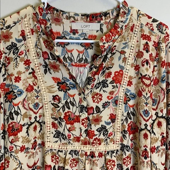 LOFT Floral Blouse with Red, Blue, and Cream Accents - Picture 3 of 4